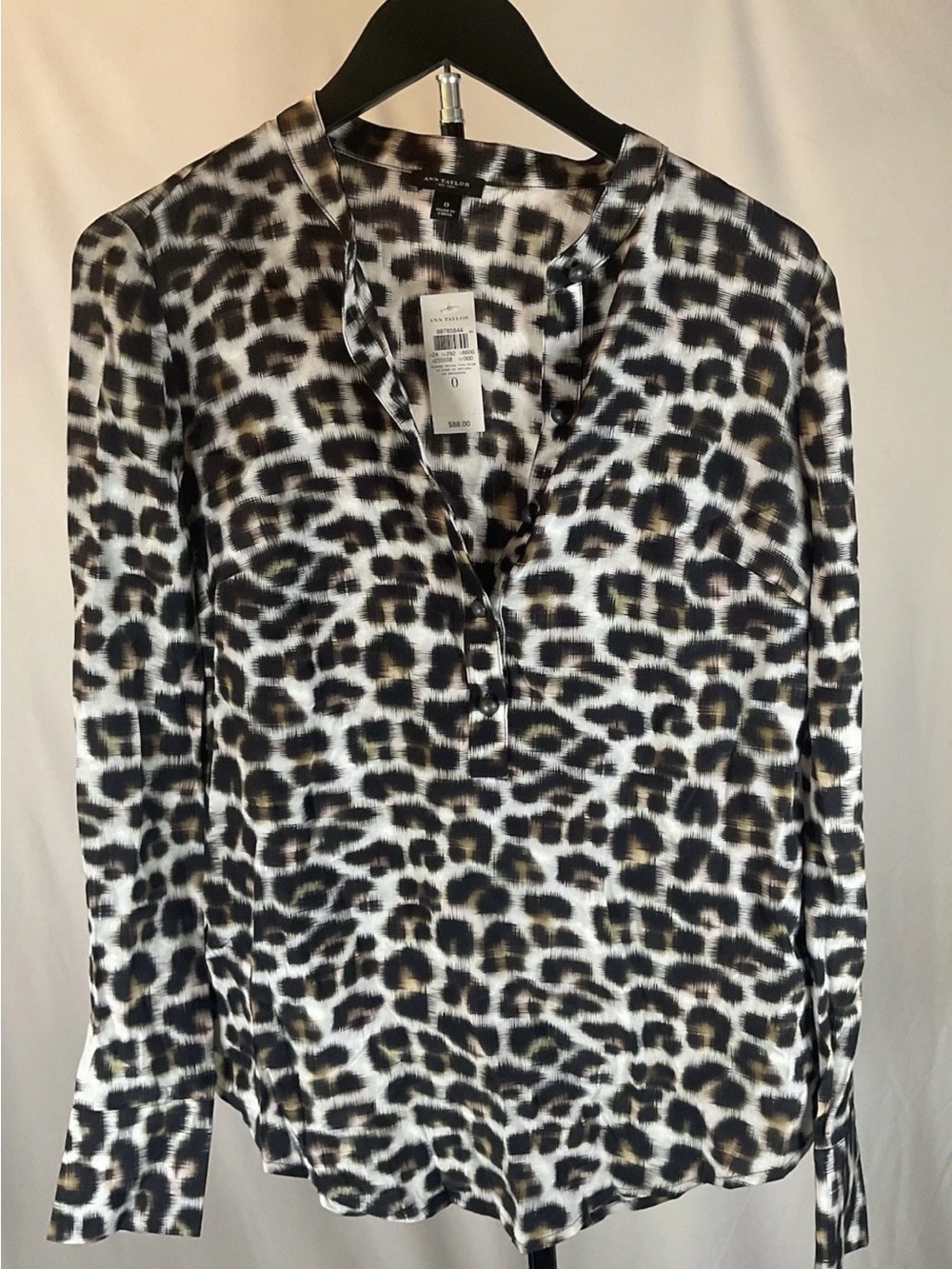 NWT Ann Taylor Leopard-Print Long-Sleeve Blouse - Black, White & Brown